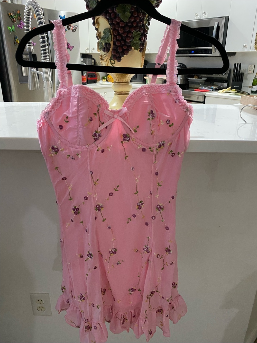 Sugar Thrillz Pink Floral Embroidered Satin Chemise